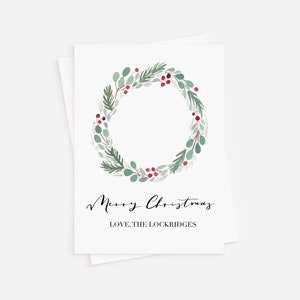Custom Personalized Christmas Card, Christmas Wreath, Watercolor Card, Happy Holidays Card, Season's Greetings Card, Family Christmas Card