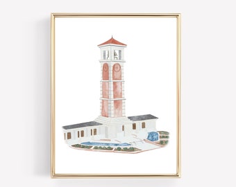 Moulton Tower Watercolor Art Print | University of South Alabama