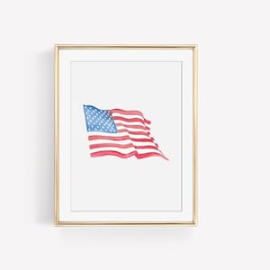 American Flag Watercolor Print, Patriotic home decor, USA art, USA wall art, Red White and Blue American art, United States painting