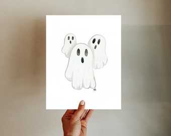 Ghosts Halloween watercolor print, Fall home decor, Autumn art prints, halloween ghosts, haunted house, october decor, Halloween art