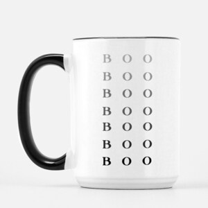 BOO Halloween Mug Black Handle, fall mug, autumn mug, halloween mug, spooky, gift for fall, coffee mug with ghosts, ceramic, 15 ounce mug