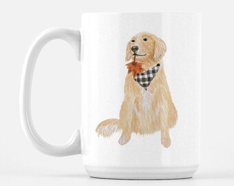 Golden retriever dog fall mug, fall mug, autumn mug, halloween mug, gift for fall, coffee mug with golden retriever, ceramic, 15 ounce mug