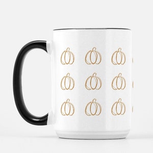 Orange Pumpkin Fall Mug Black Handle, fall mug, autumn mug, halloween mug, gift for fall, coffee mug with pumpkins, ceramic, 15 ounce mug