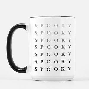 SPOOKY Halloween Mug Black Handle, fall mug, autumn mug, halloween mug, spooky, gift for fall, coffee mug with ghosts, ceramic, 15 ounce mug