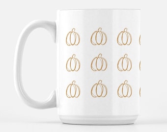 Orange Pumpkin Fall mug, fall mug, autumn mug, halloween mug, gift for fall, coffee mug with pumpkins, ceramic, 15 ounce mug
