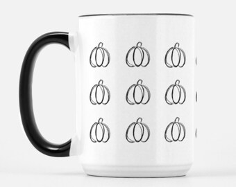Black Pumpkin Fall Mug with Black Handle, fall mug, autumn mug, halloween mug, gift for fall, coffee mug pumpkins, ceramic, 15 ounce mug