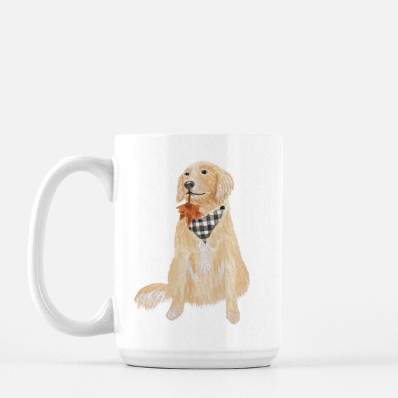 Golden retriever dog fall mug, fall mug, autumn mug, halloween mug, gift for fall, coffee mug with golden retriever, ceramic, 15 ounce mug