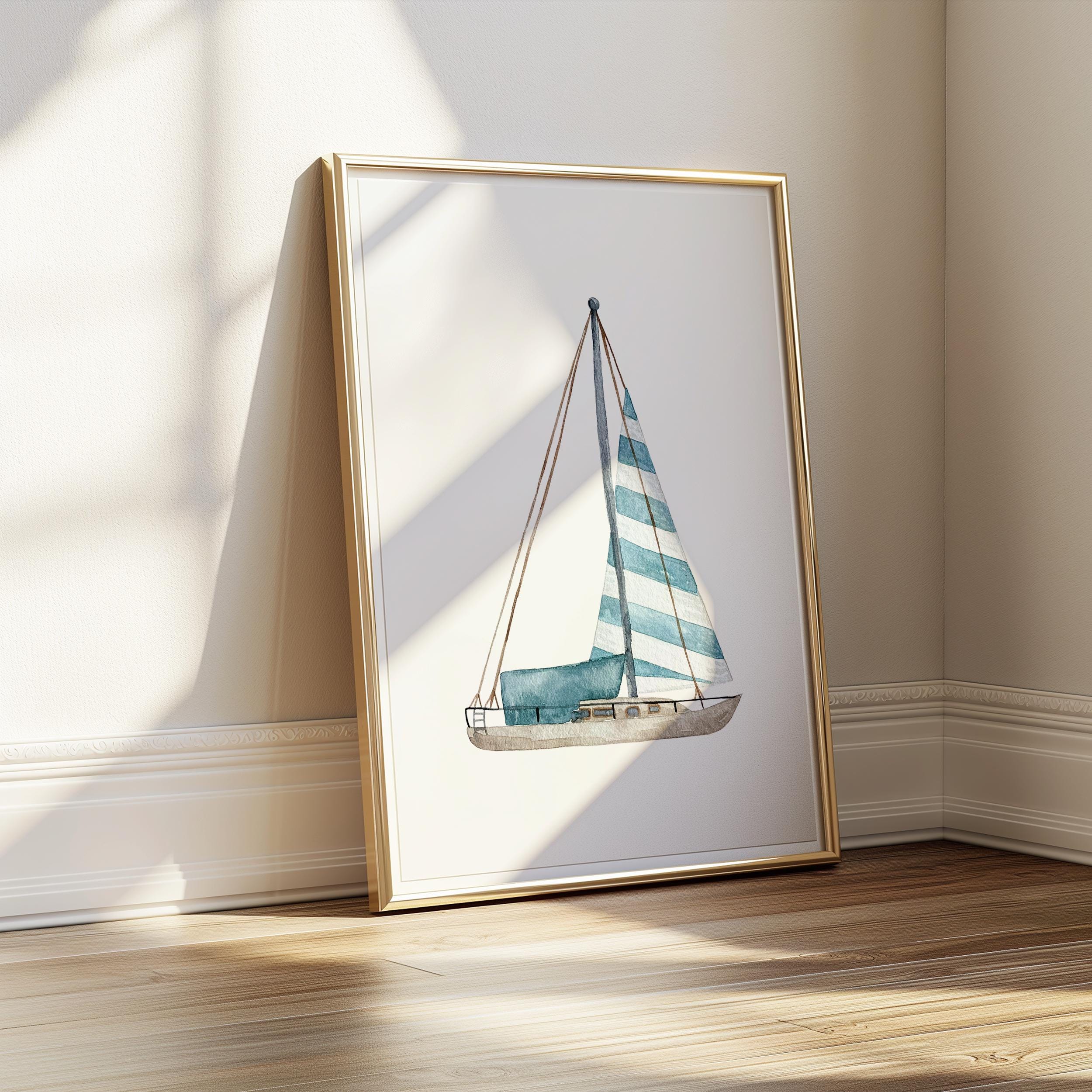 Blue Sailboat Watercolor Art Print - Physical Art Print - Etsy