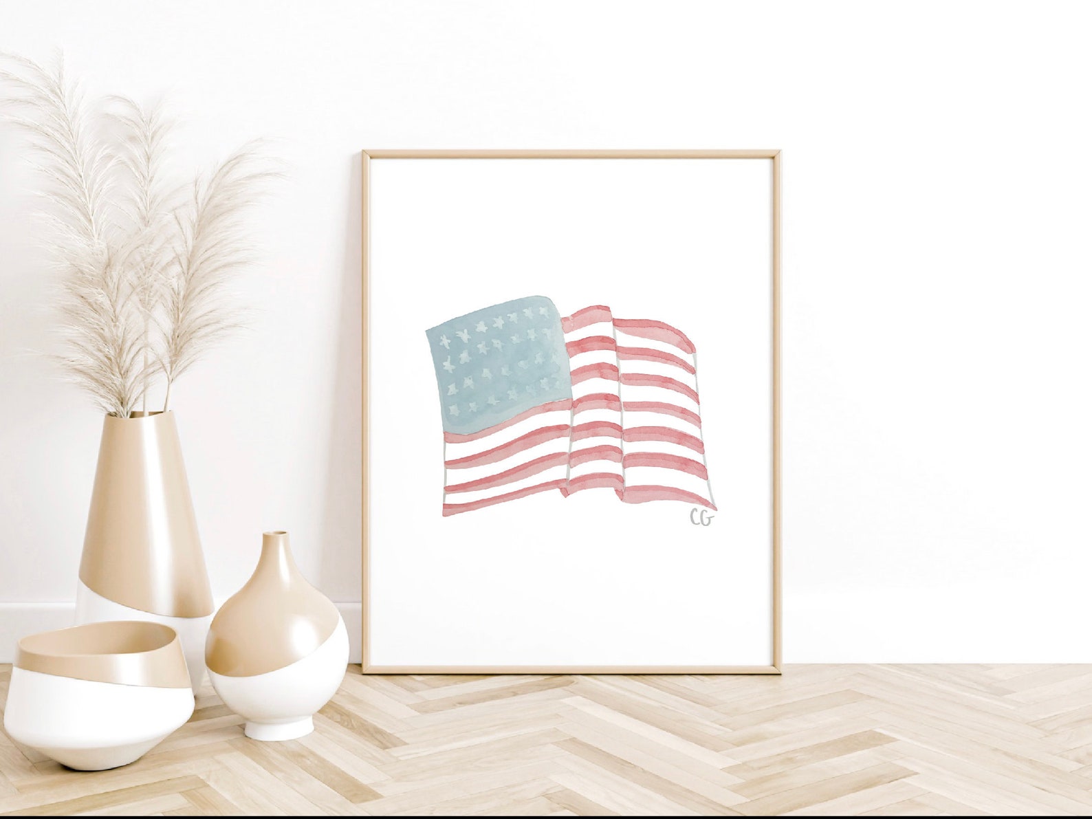 American Flag Watercolor Print Patriotic Home Decor USA Art Etsy
