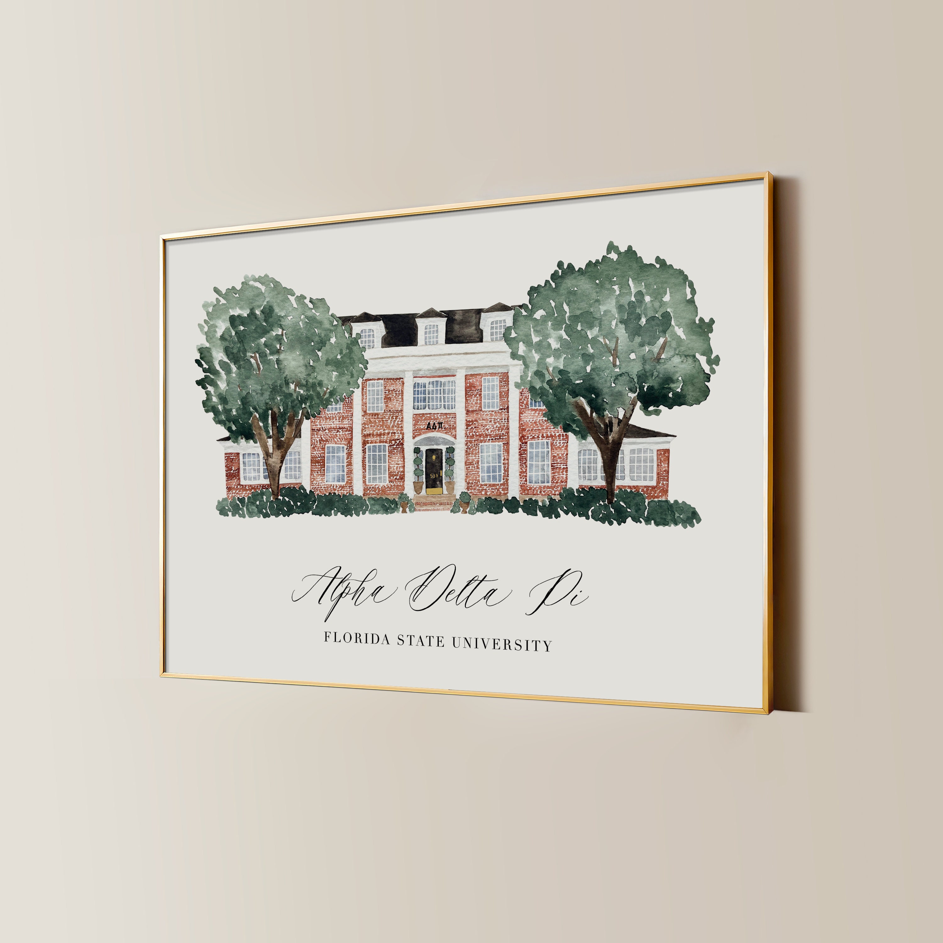 Florida Adpi Alpha Delta Pi Sorority House Watercolor Art Print Florida State ...