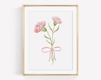 Pink Carnation Watercolor Art Print | January Birth Month Flower