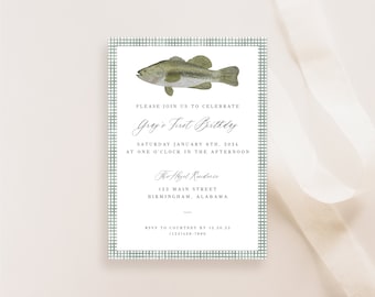 INSTANT DOWNLOAD - Customizable Bass Fish Birthday Invitation, Baby Shower Invitation, Bass Fishing