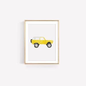 Custom Yellow Vintage Ford Bronco Watercolor Art Print
