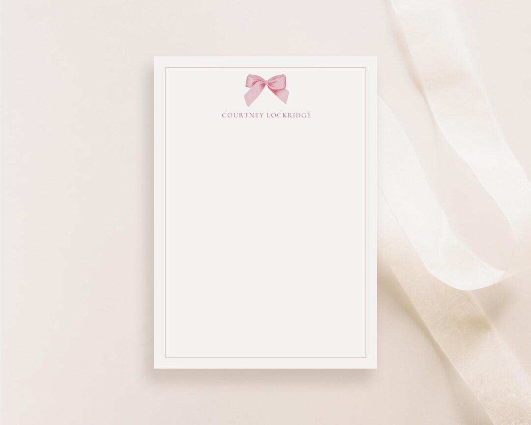 PERSONALIZED Pink Bow Stationery Cards | Watercolor Stationery Cards - Etsy