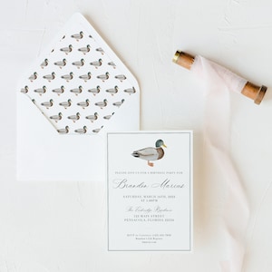 Birthday Invitation WITH ENVELOPE LINER, Classic duck, first boy birthday, baby boy birthday invitations, southern country birthday