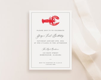 Customizable Classic Lobster Birthday Invitation, Baby Shower Invitation, lobster Invitation, INSTANT DOWNLOAD