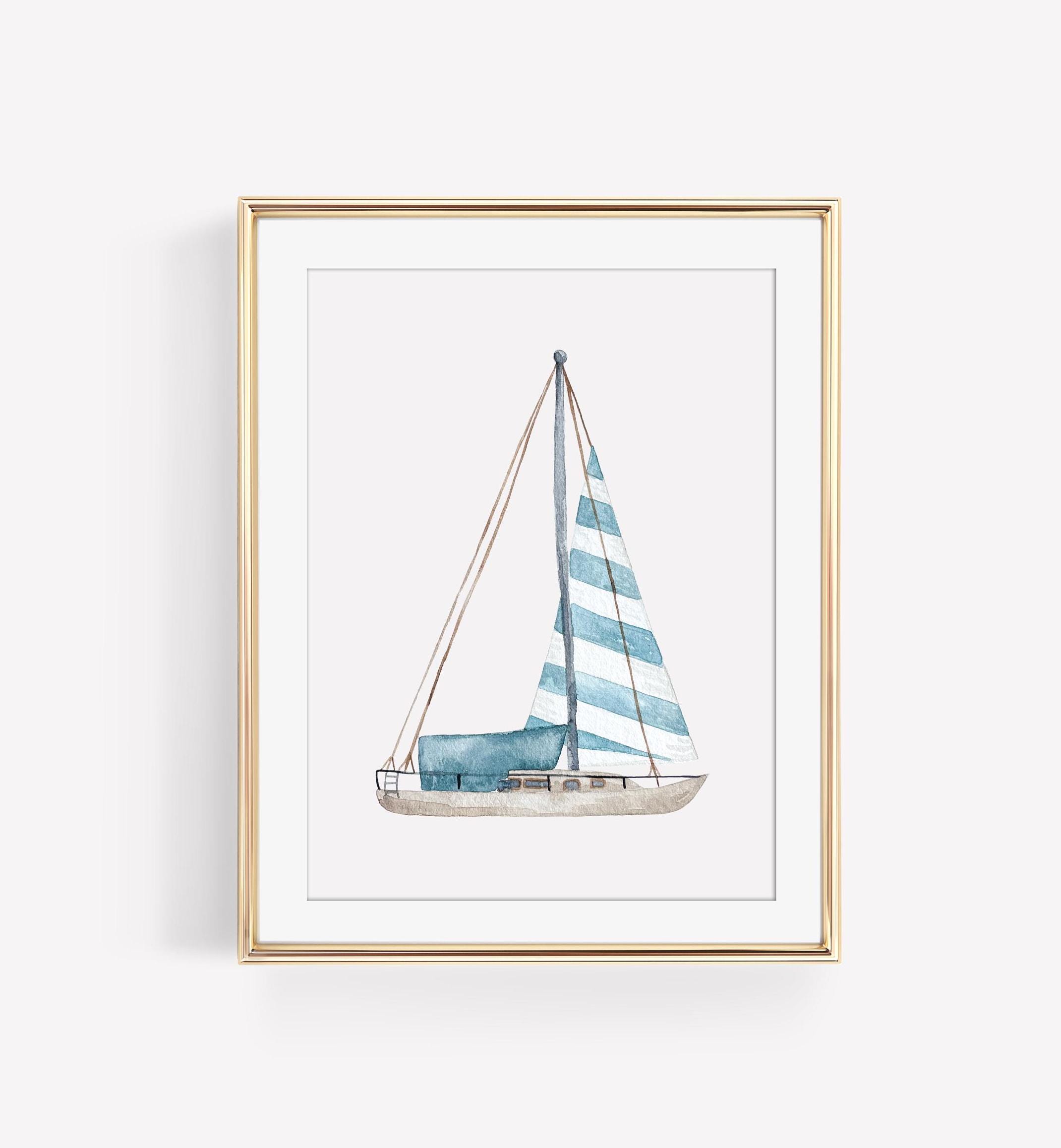 Blue Sailboat Watercolor Art Print - Physical Art Print - Etsy