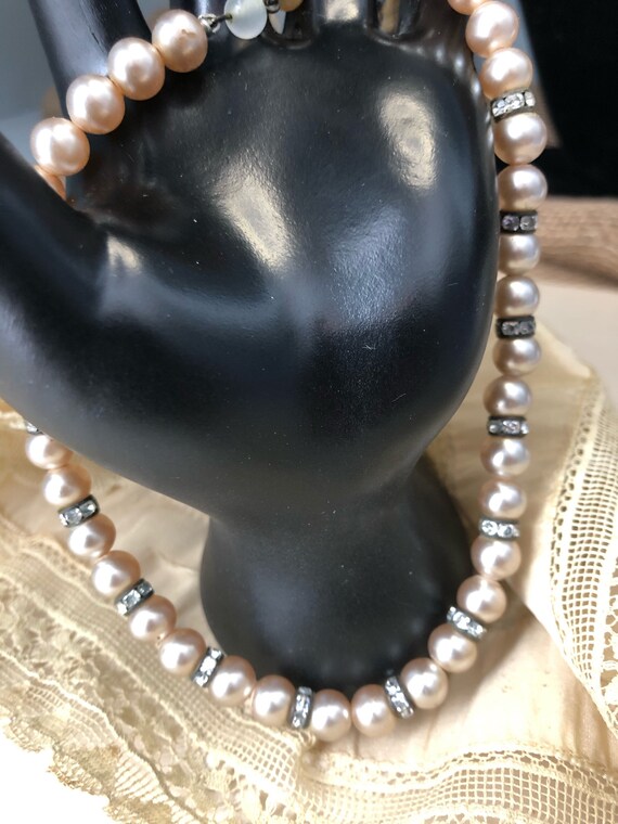 Vintage Pearl Accent Diamond Cluster Necklace - image 3