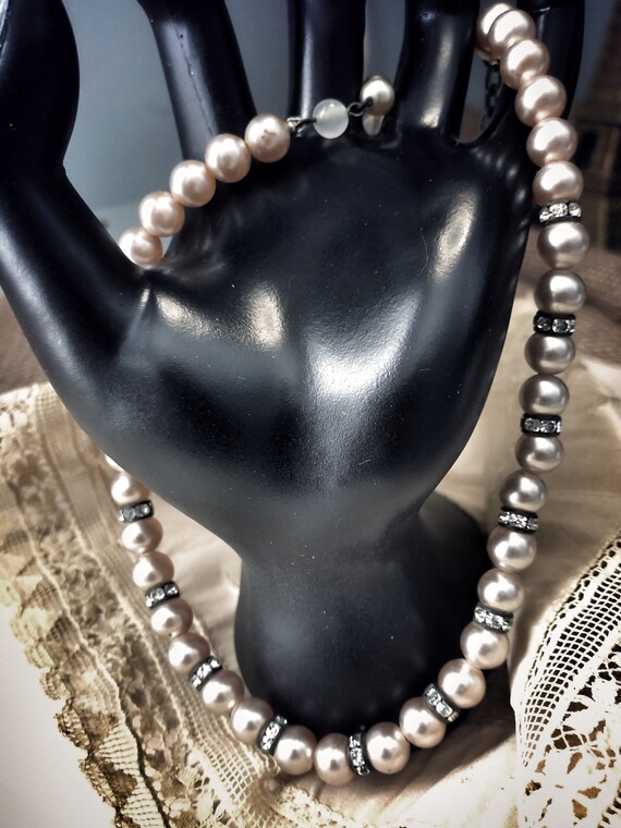 Vintage Pearl Accent Diamond Cluster Necklace - image 1