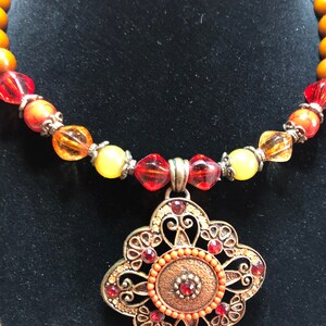 Vintage Stretch Fit Beaded Pendant Choker Necklace with Multicolored beads and Rhinestones image 2