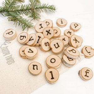 Natural Lower Case Letter Set | Wood Slice Alphabet Magnets