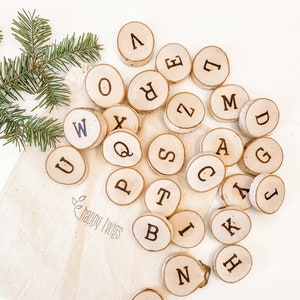 Ensemble de lettres majuscules naturelles | Aimants alphabet en tranches de bois