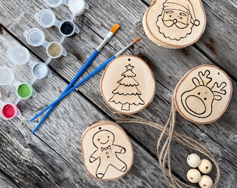 Paint Your Own Ornament Kit | DIY Wood Slice Decoration Kit
