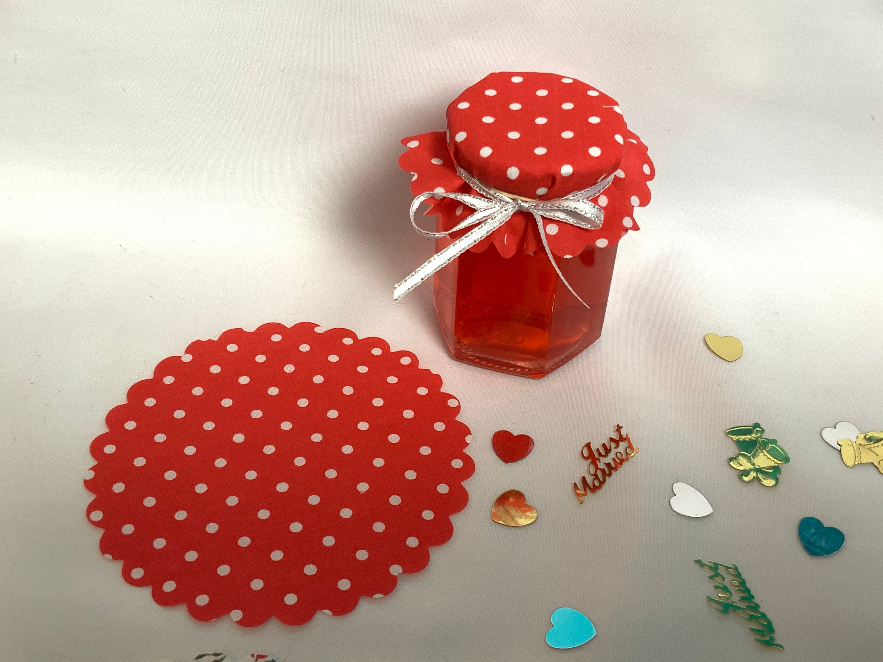 50 X fabric jam jar Wedding fabric lid covers 6 RED patterns Etsy
