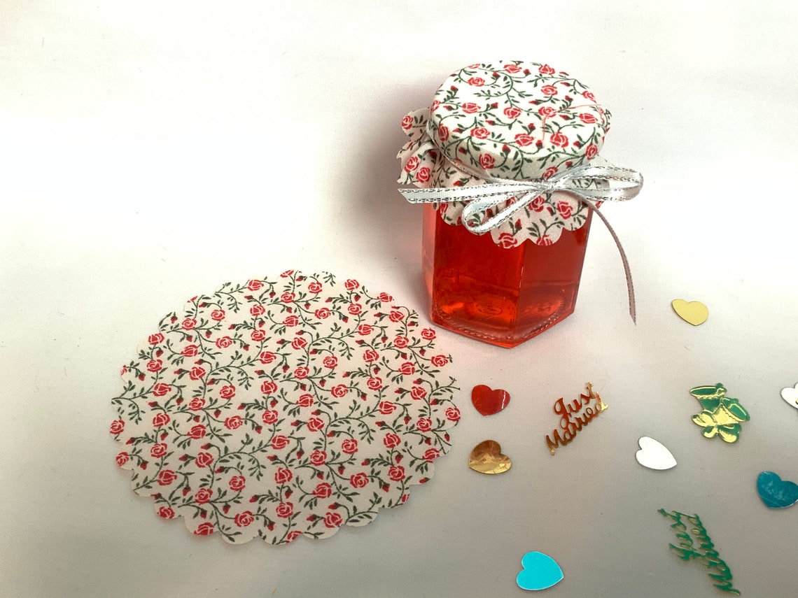 50 X fabric jam jar Wedding fabric lid covers 6 RED patterns Etsy