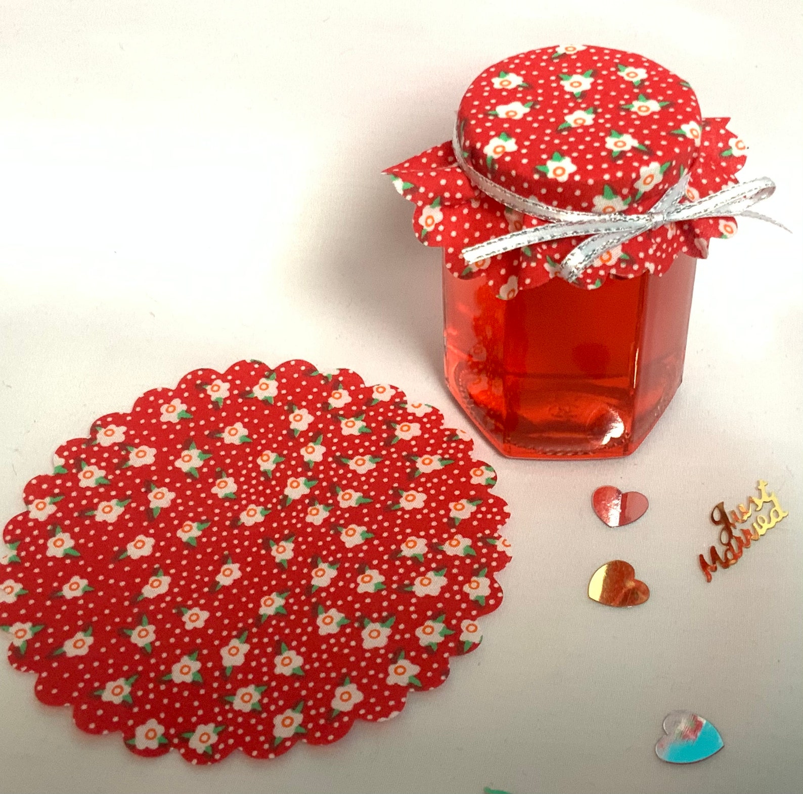 50 X fabric jam jar Wedding fabric lid covers 6 RED patterns Etsy