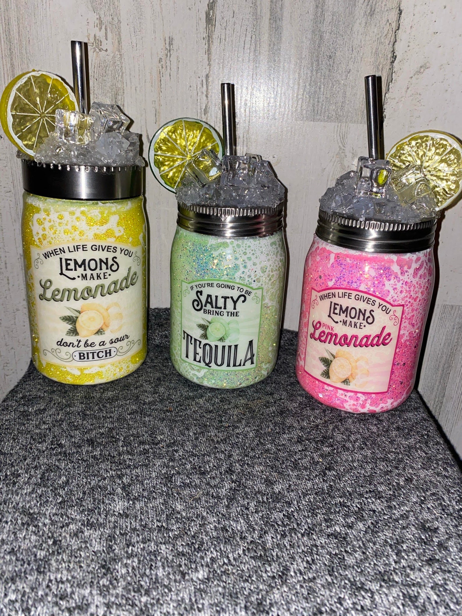 Lemonade Mason Jar Tumblers With Topper Etsy