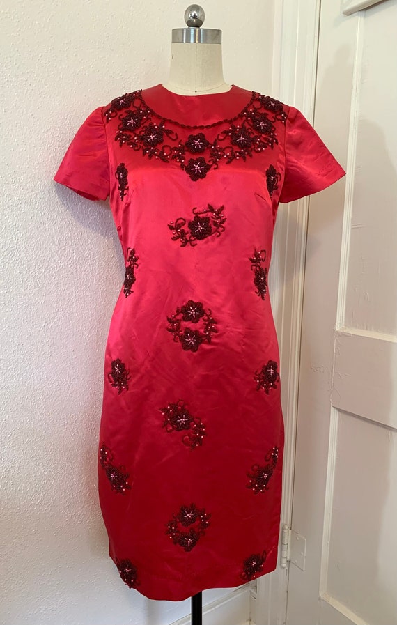 Stunning Red Satin Cocktail Party vintage Dress Ha