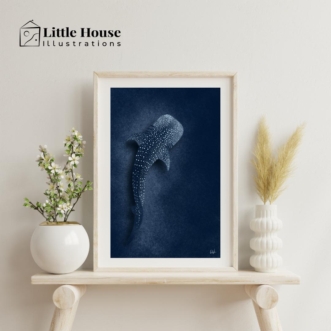 Whale Shark Art Print – Coastal Wall Decor, Hawaii Ocean Illustration ...