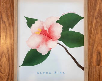 Impresión de arte mural de flor de hibisco, ilustración de flores hawaianas, decoración tropical hawaiana para el hogar