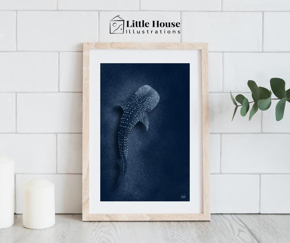 Whale Shark Art Print – Coastal Wall Decor, Hawaii Ocean Illustration ...