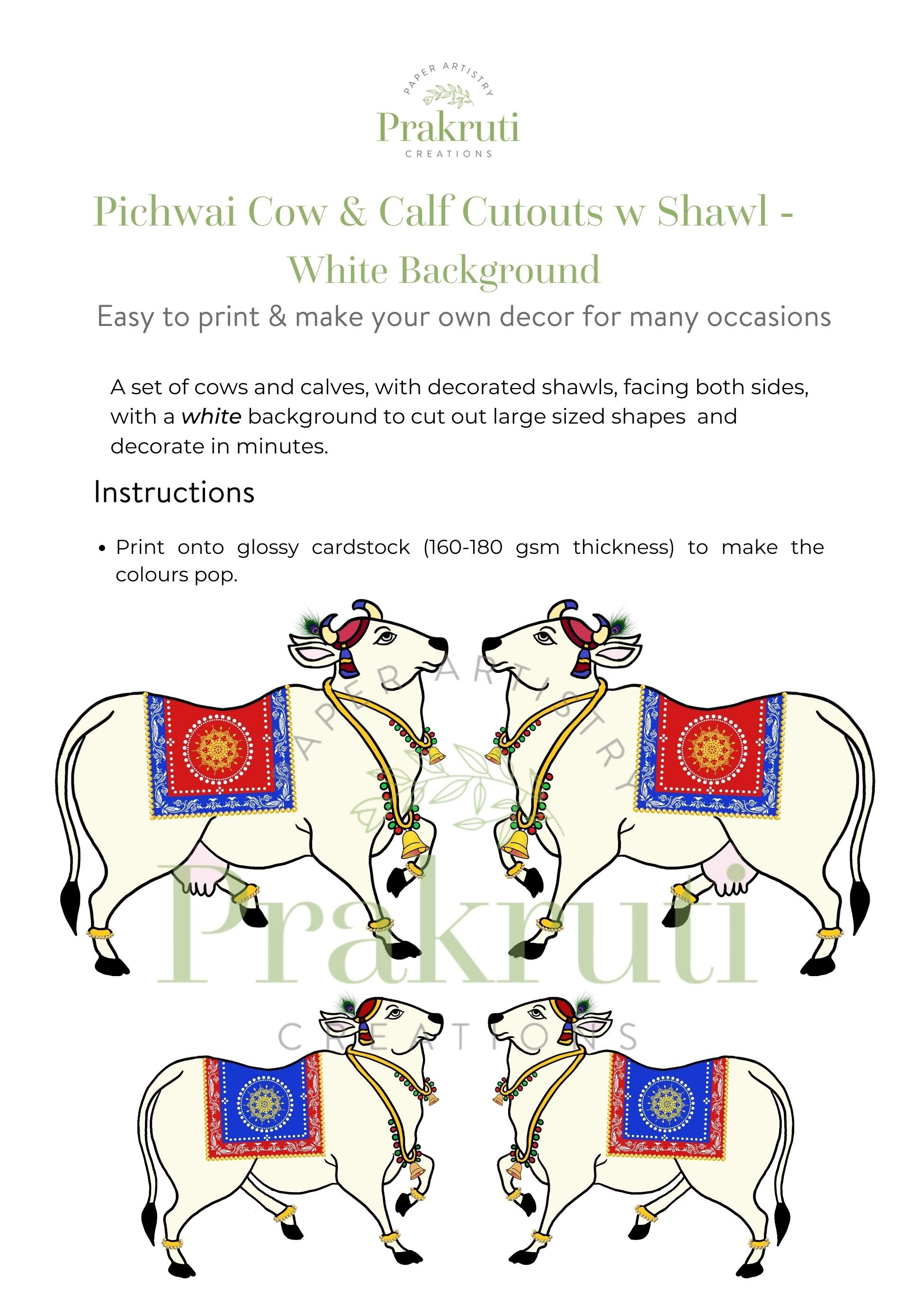 Pichwai Cow &amp; Calf Cutout Image With Shawl White Background ENLARGEABLE ...