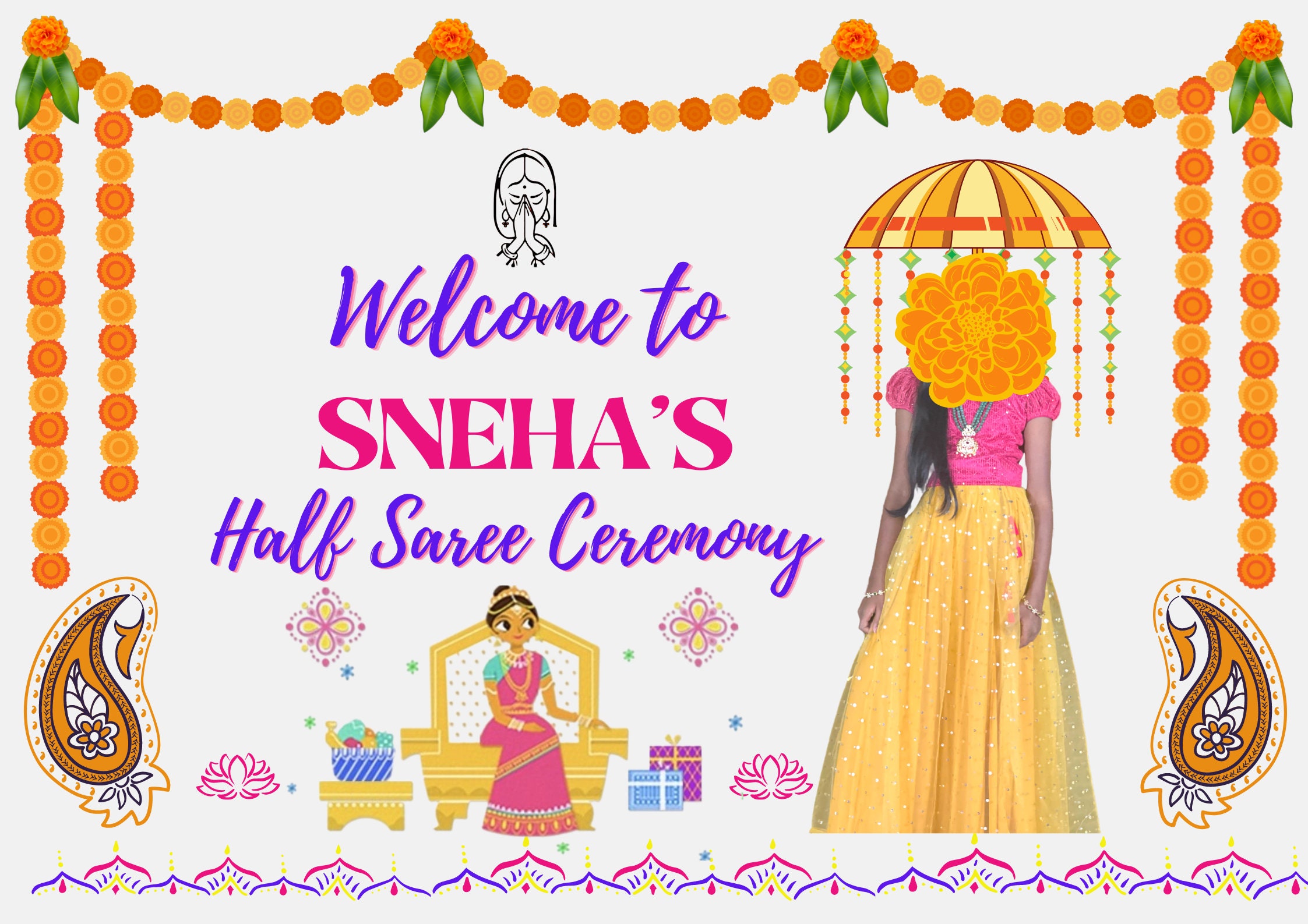 Digital Half Saree Ceremony Sign, Voni Function Poster