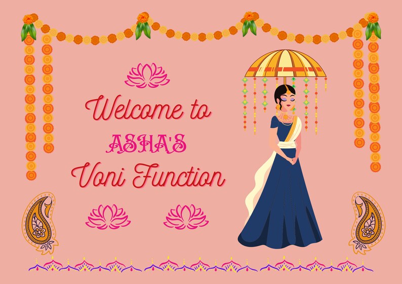 Voni Function Background Buy Digital Half Saree Ceremony Welcome Sign Voni Function Online in ...