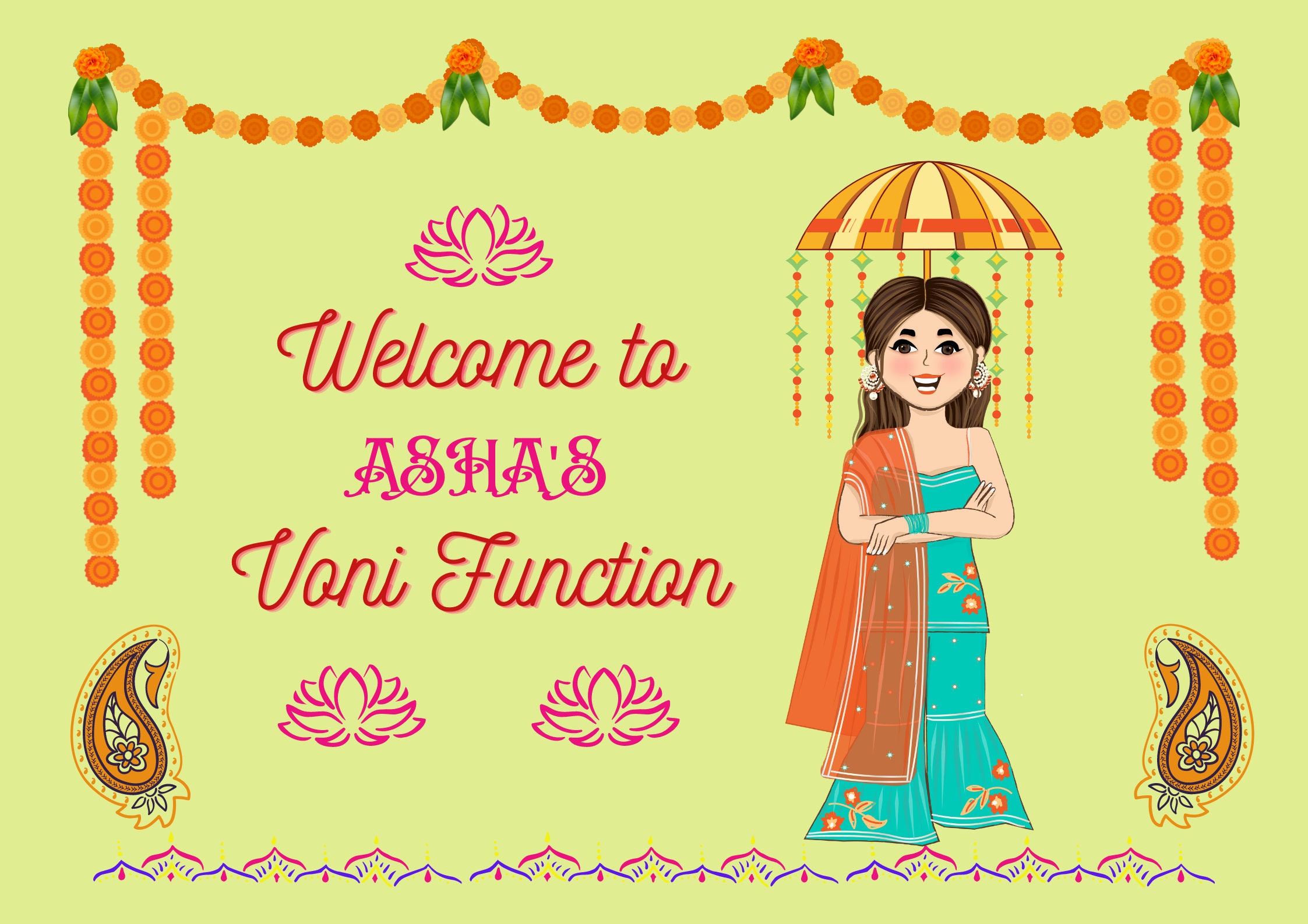 Voni Function Background Digital Half Saree Ceremony Welcome Sign, Voni Function Welcome Poster ...