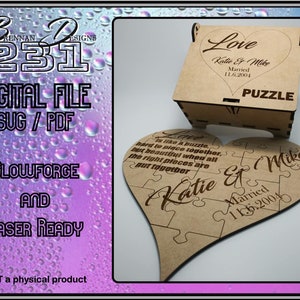 LOVE Puzzle Heart and Box Wedding Gift Set (2022)- SVG cut file for laser glowforge