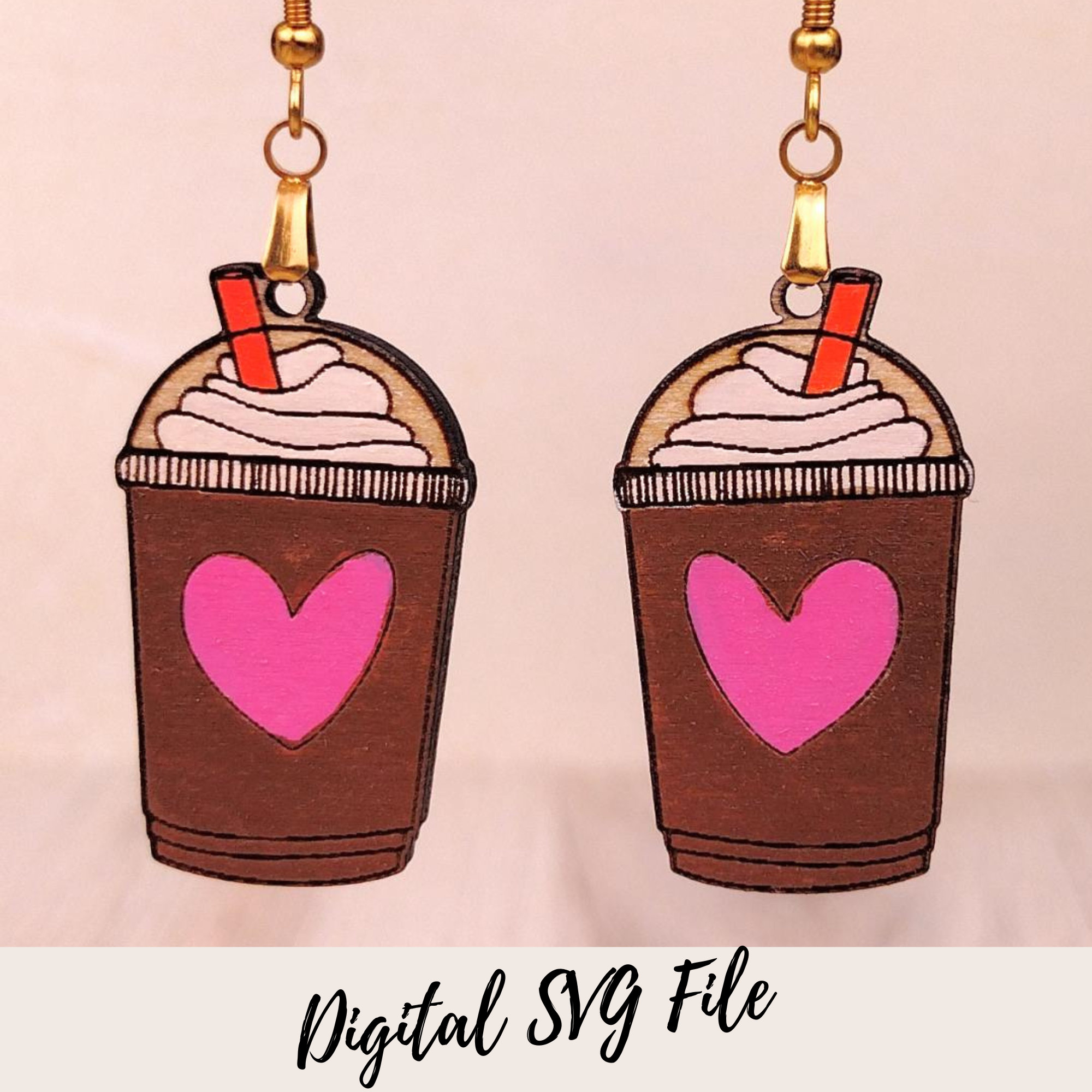 Iced Coffee Dangles Earrings Glowforge Laser Cutter SVG Digital File