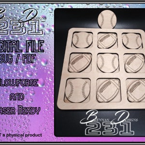 Tic Tac Toe - Football and Baseball -  SVG / PDF laser cut file - Glowforge - COMMERCIAL use