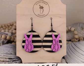 Easter Floral Bunny Striped Earrings Glowforge Laser Cutter SVG Digital File