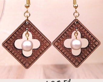 Diamond Dangle Bead Earrings Glowforge Laser Cutter SVG Digital File