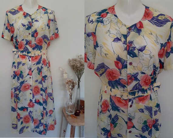 VTG 80s Floral Dress, subtle blouson style, pretty