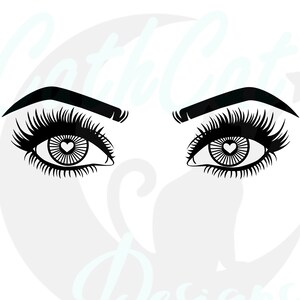 Long lashes pretty eyes heart pupil svg, png, jpeg cut file printable file