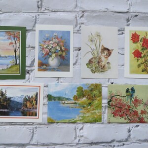 Lot de 7 cartes de voeux artistiques vierges imprimées vintage