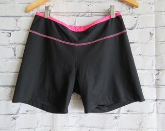 Black Spandex Cycling Shorts With Pink Neon Trim, Vintage 1980s