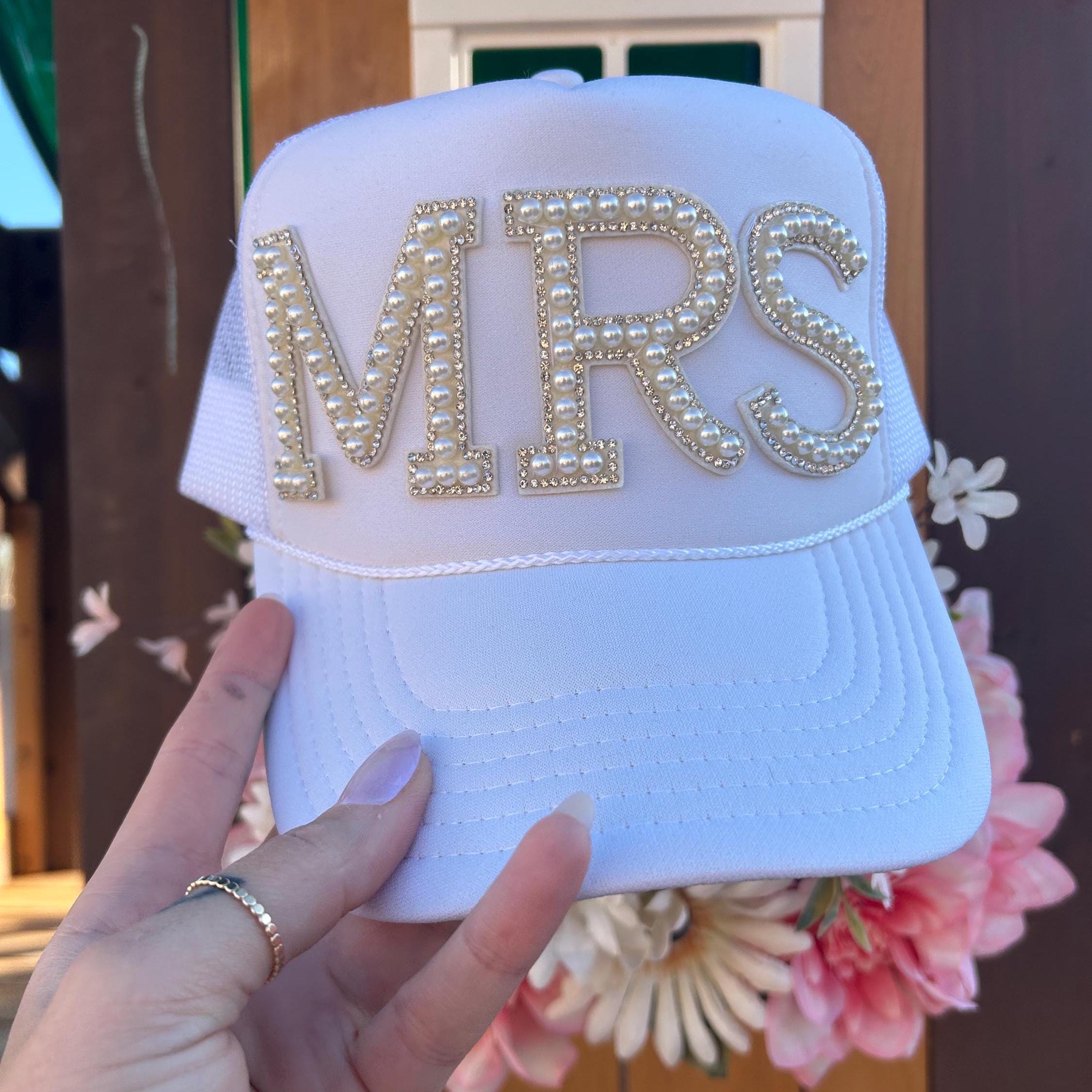 COPY - NWT Wool + Pepper Co. MRS Pearl Embellished Bride White Distressed Hat BRIDE Embroidered Baseball Hat - White – Miss To Mrs® Shop main image 3