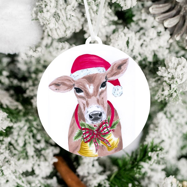 Cow Christmas Ornament | Christmas Cow Watercolor Painting Ornament